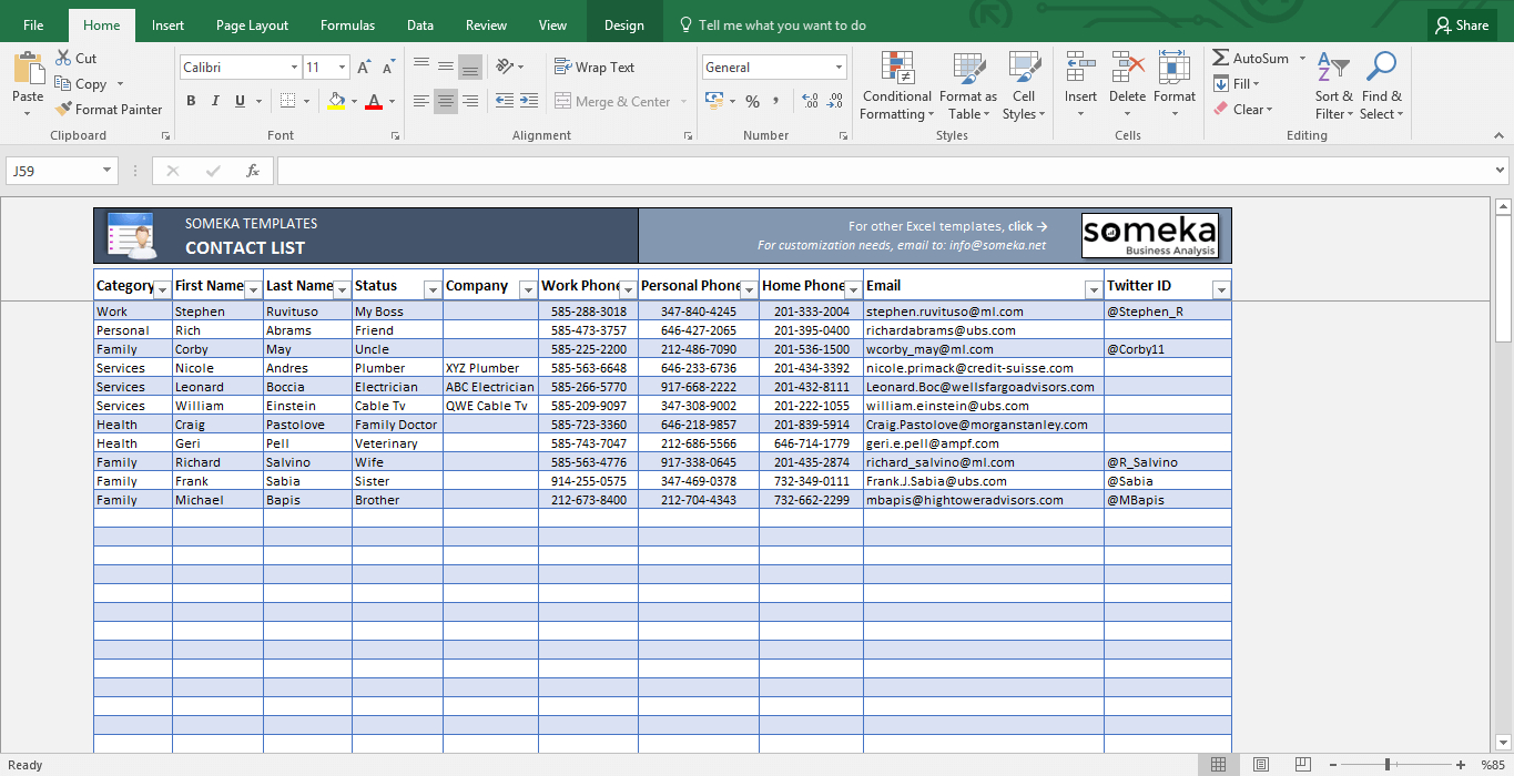 Excel Spreadsheet Templates Free Download Regarding Contact List Template In Excel  Free To Download  Easy To Print