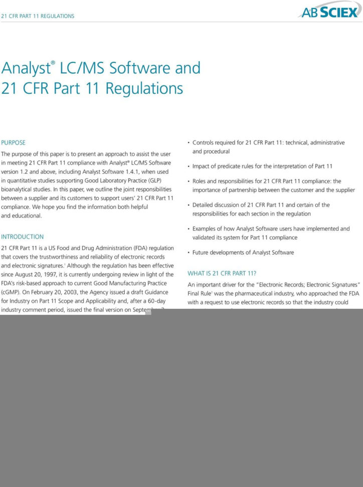Excel Spreadsheet Validation For Fda 21 Cfr Part 11 For Analyst. Lc/ms Software And 21 Cfr Part 11 Regulations Purpose Excel Spreadsheet Validation For Fda 21 Cfr Part 11 For Analyst. Lc/ms Software And 21 Cfr Part 11 Regulations Purpose