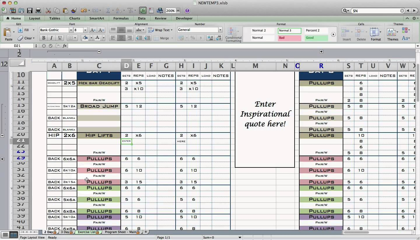 Excel Spreadsheet Workout Plan Intended For Workout Template Spreadsheet Training Tracking Sheet Fitness Excel