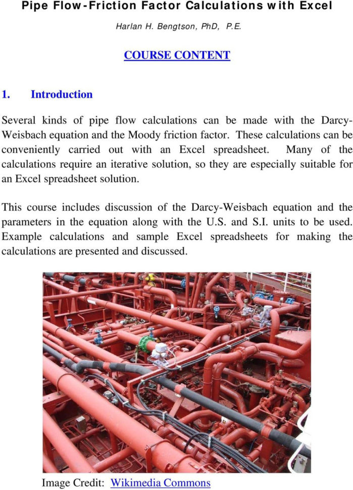Excel Spreadsheets For Piping Calculations Inside Pipe Flowfriction Factor Calculations With Excel  Pdf