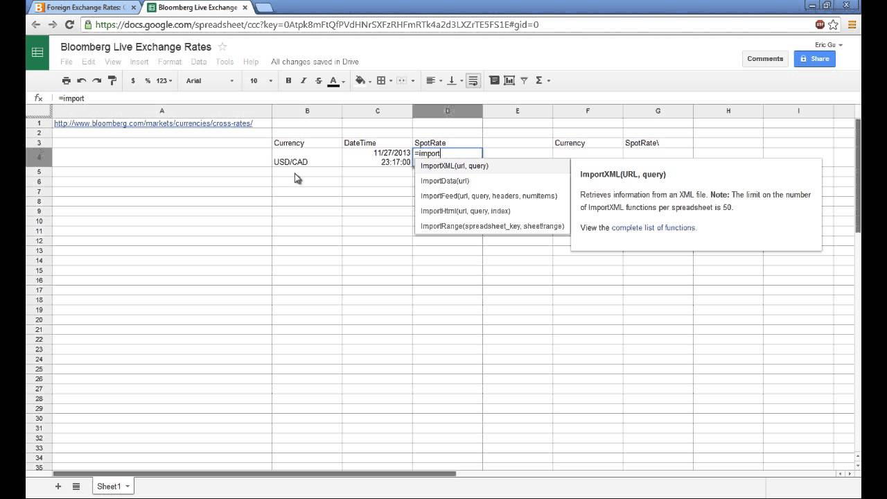 Exchange Rate Spreadsheet Pertaining To How To Scrape Data From The Web Using Google Spreadsheet – Youtube