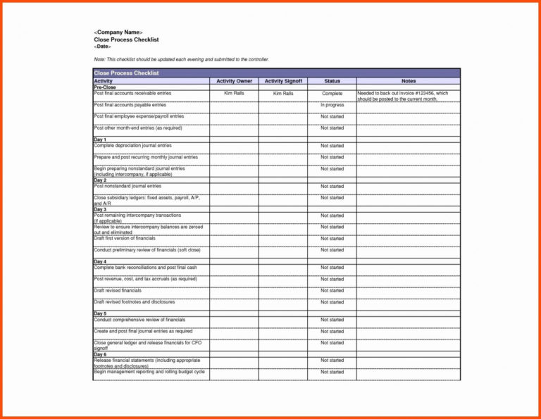 Month End Close Checklist Excel Template Free