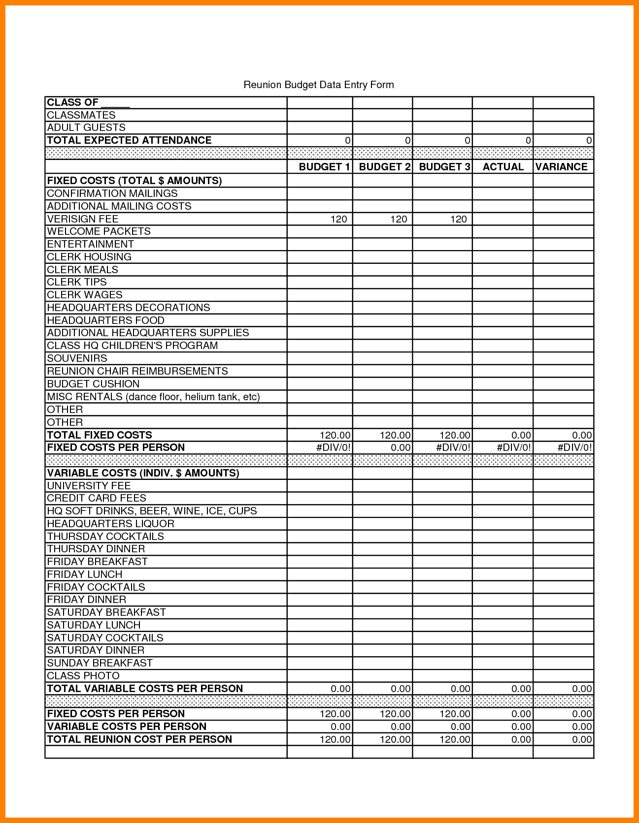 Family Reunion Expense Spreadsheet With Regard To 7 Free Family 