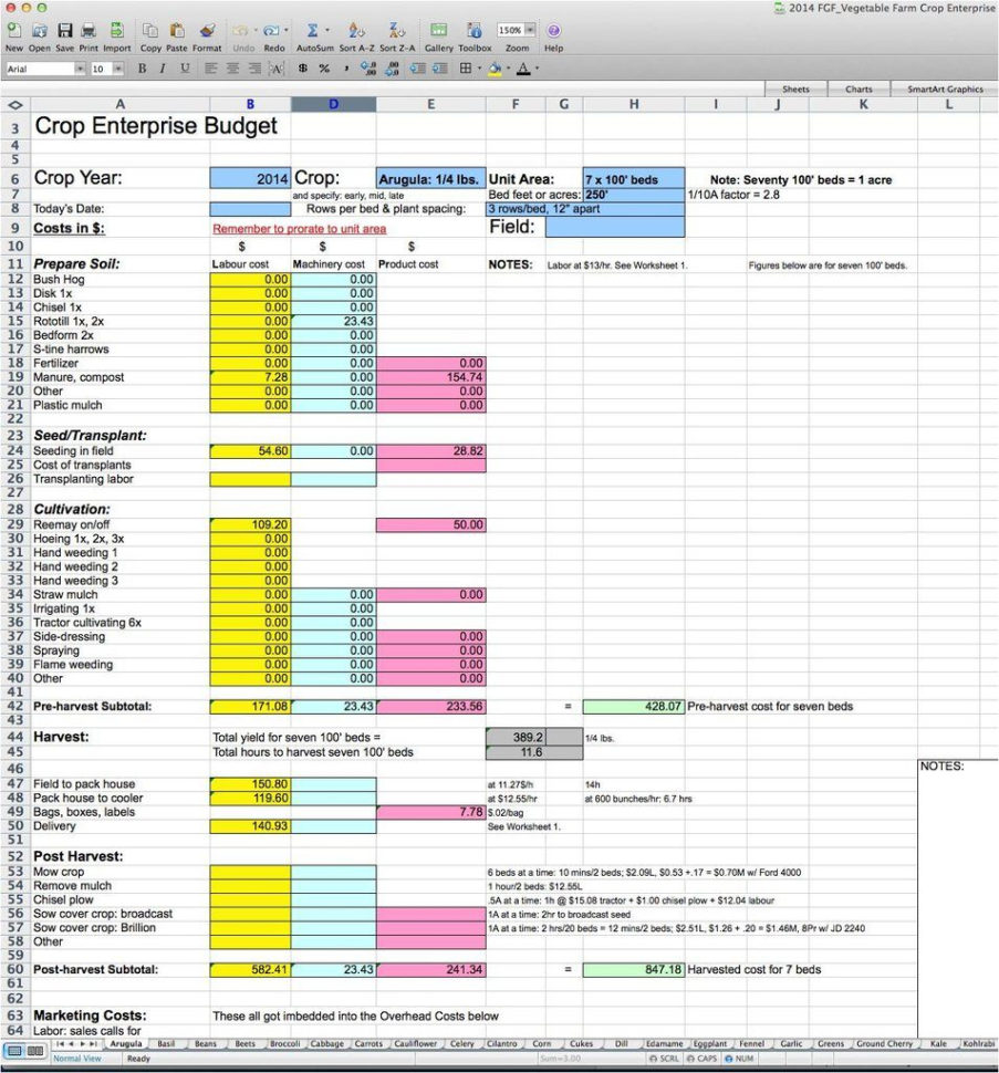 Farm Budget Spreadsheet —