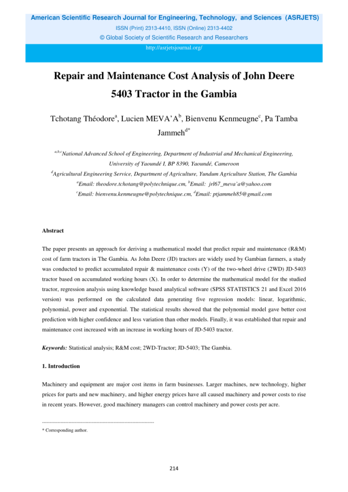 Farm Equipment Maintenance Log Spreadsheet Throughout Pdf Repair And Maintenance Cost Analysis Of John Deere 5403 Tractor Farm Equipment Maintenance Log Spreadsheet Throughout Pdf Repair And Maintenance Cost Analysis Of John Deere 5403 Tractor