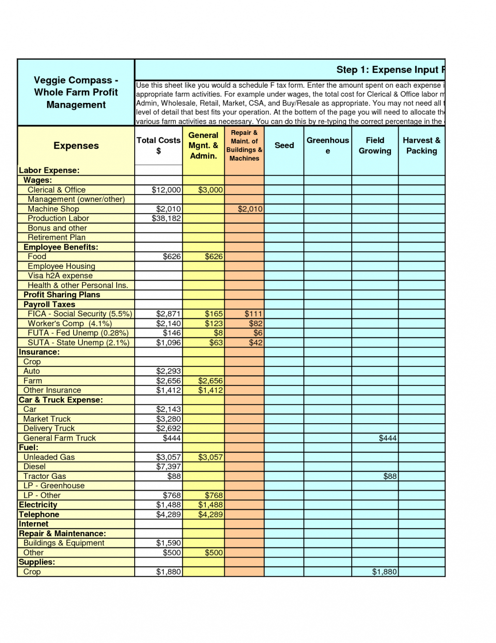 Farm Spreadsheet For Example Of Farm Accounting Spreadsheet Free Expenses Charlotte