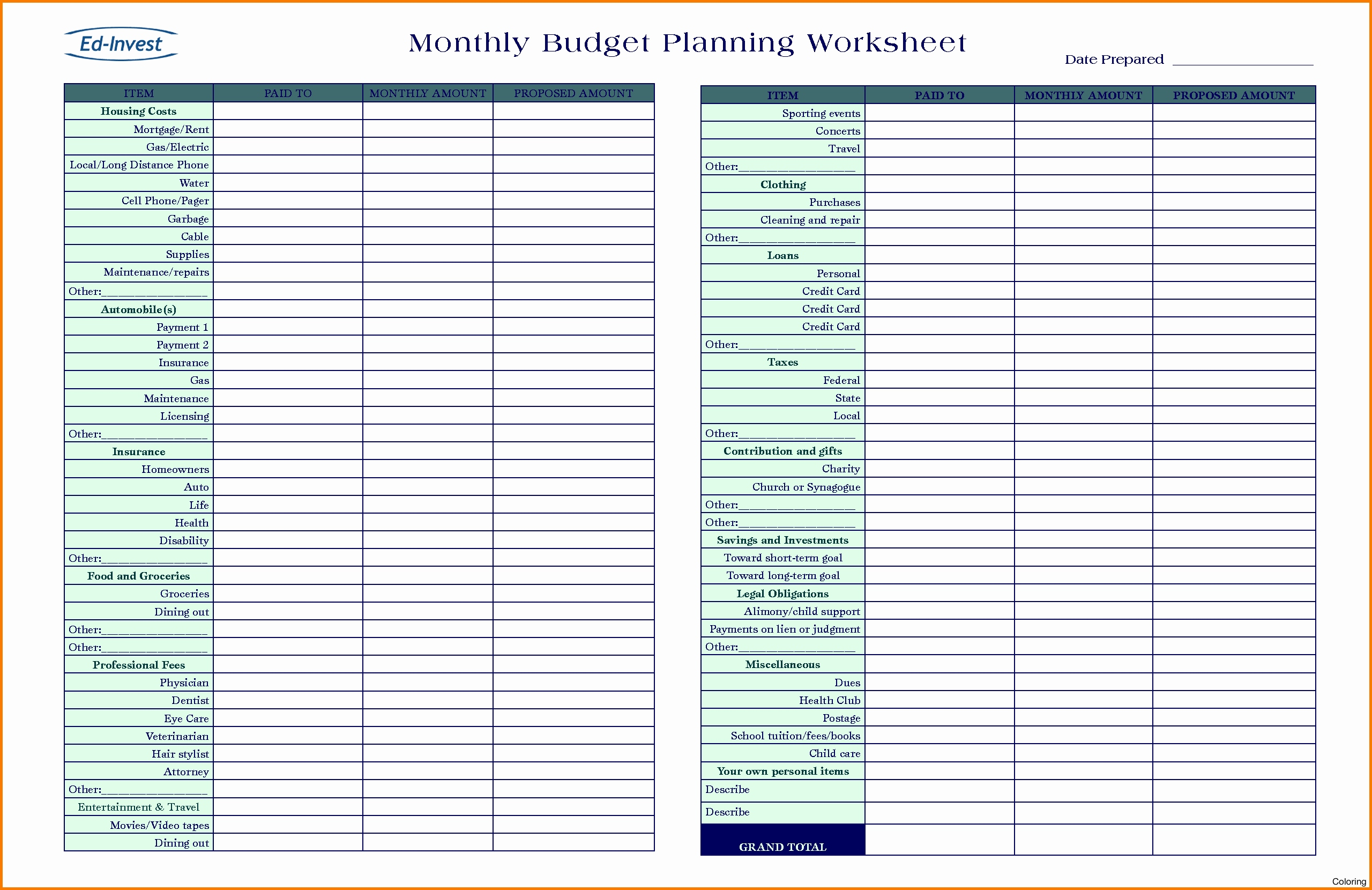 Personal Financial Planning Spreadsheet Excel Free