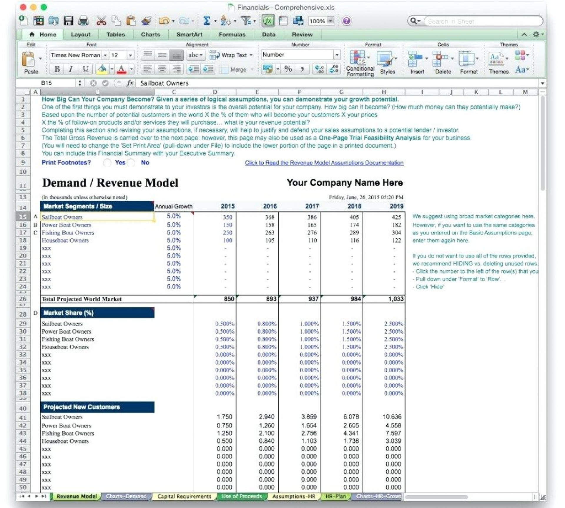 Financial Projections Spreadsheet for 017 Business Plan Financial