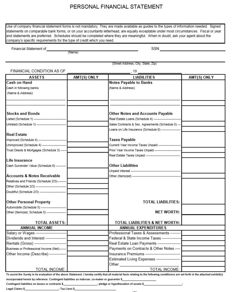 Financial Statement Spreadsheet Template Inside 40+ Personal Financial Statement Templates  Forms  Template Lab