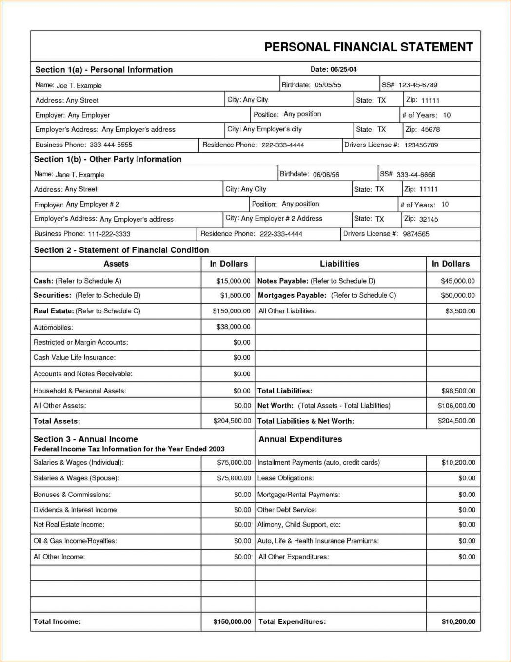 Financial Statement Spreadsheet Template Intended For Personal 