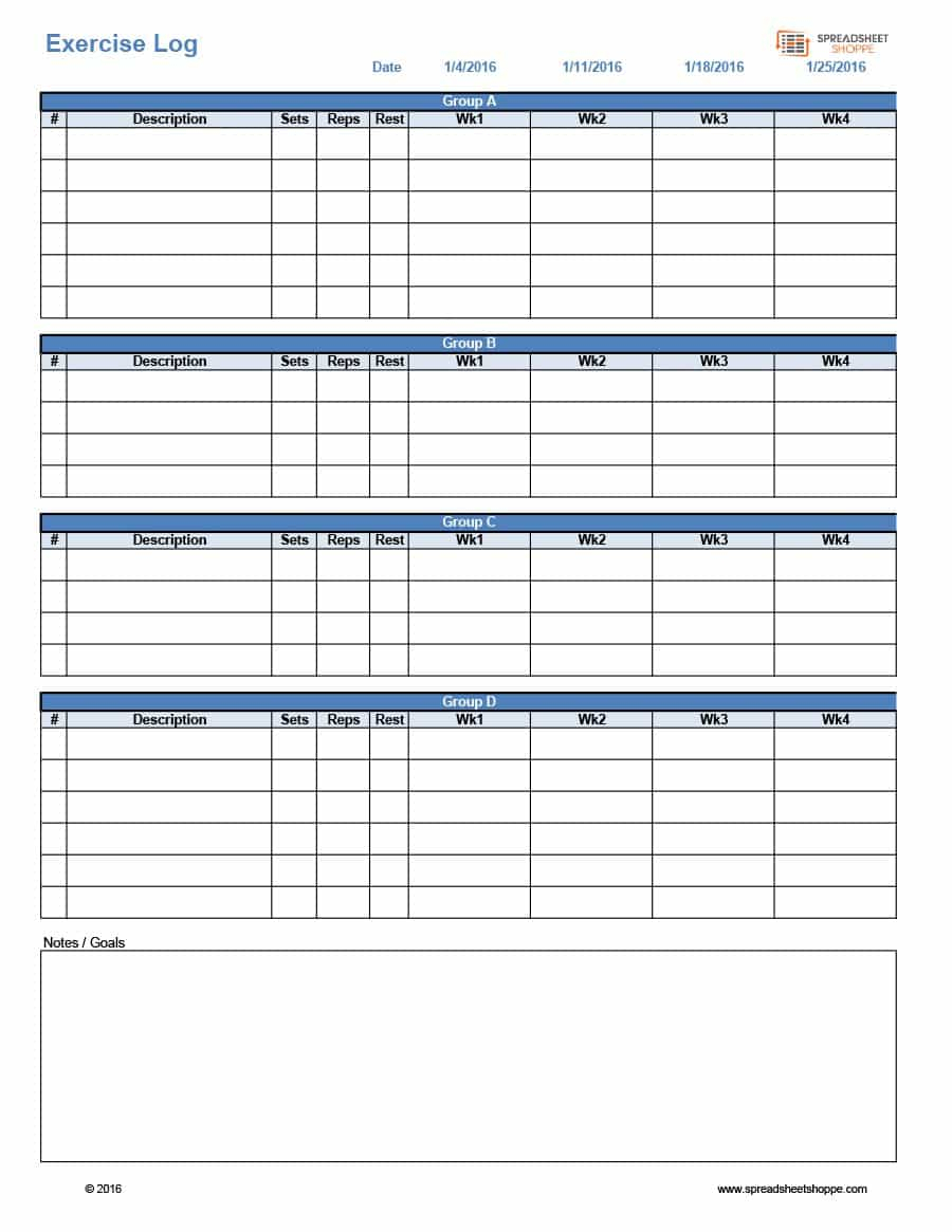Fitness Plan Spreadsheet Intended For 40+ Effective Workout Log  Calendar Templates  Template Lab