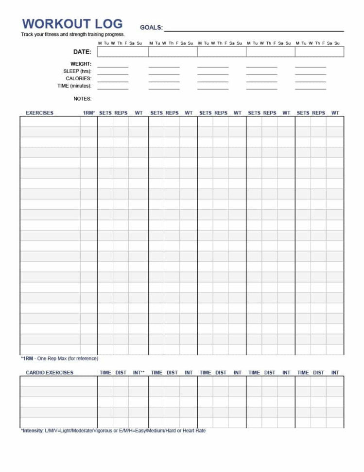 Fitness Plan Spreadsheet With 40+ Effective Workout Log  Calendar Templates  Template Lab