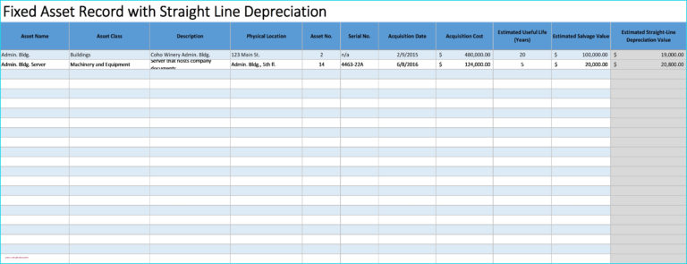 Fixed Asset Depreciation Excel Spreadsheet intended for Depreciation ...