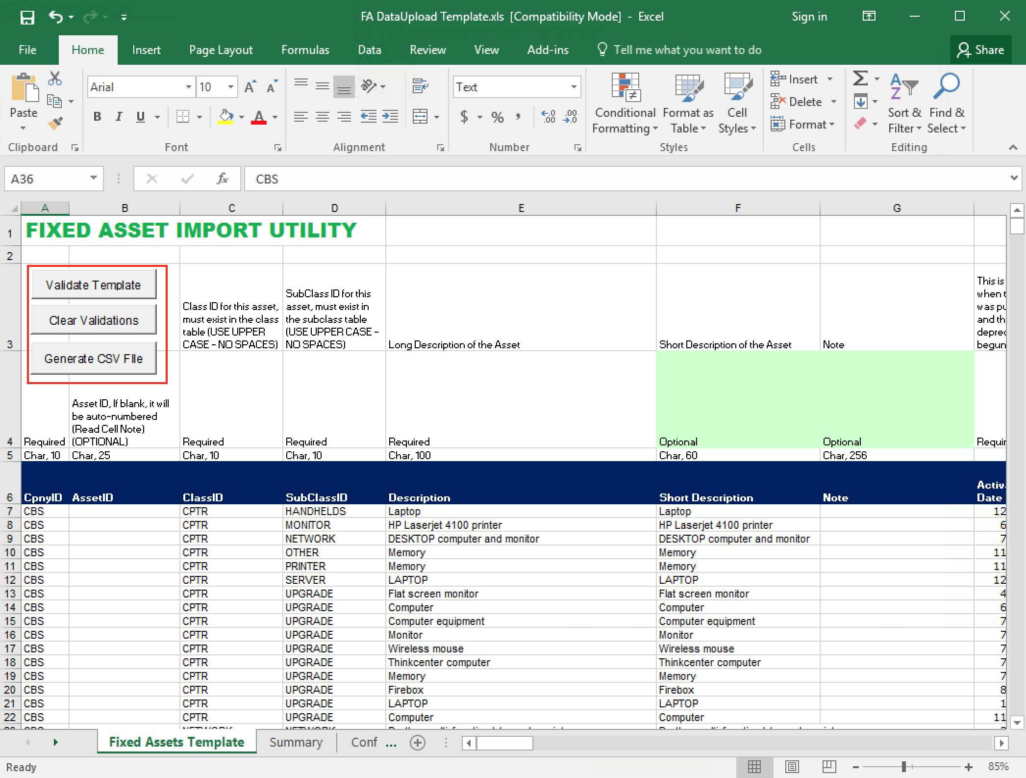 Fixed Asset Spreadsheet for Fixed Assets  M5 Team