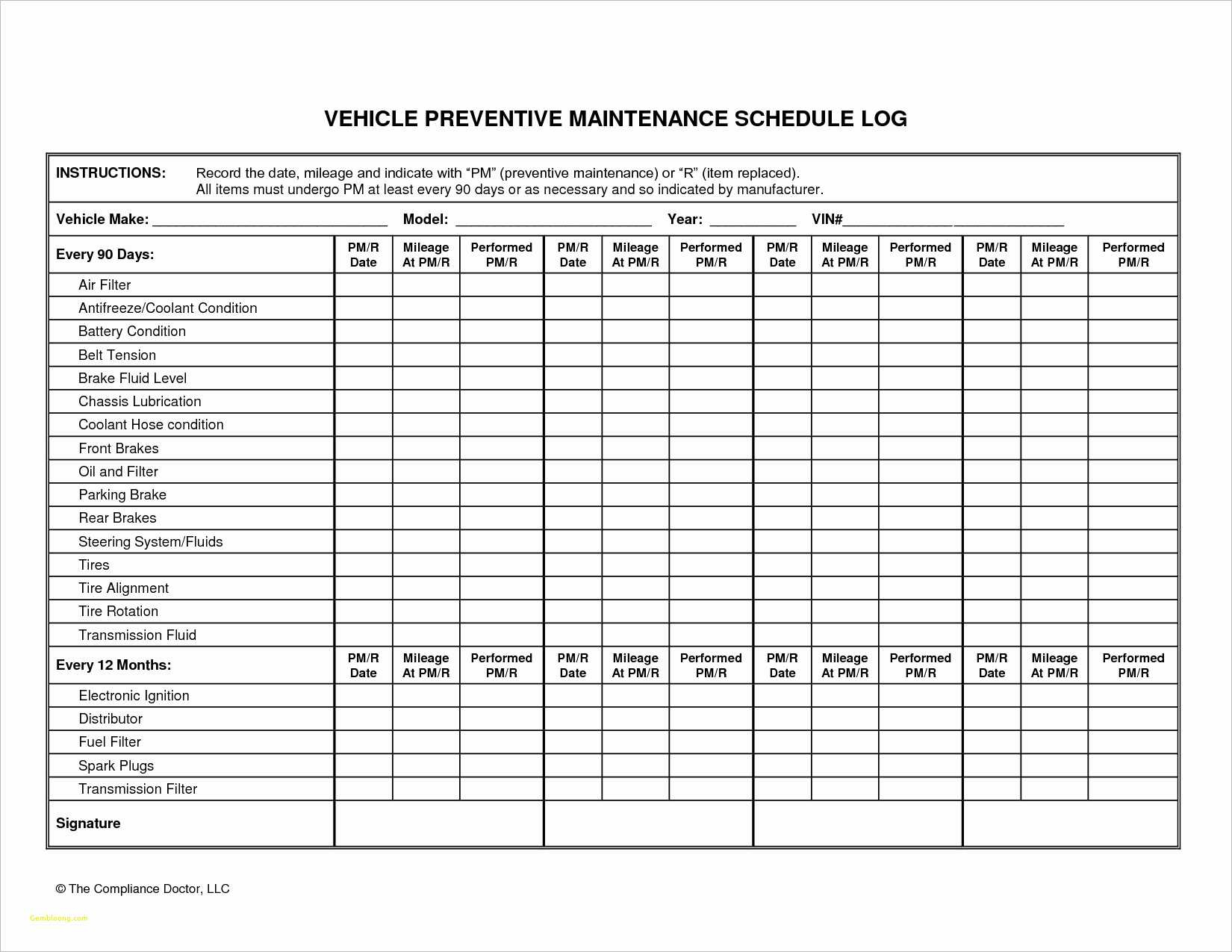 Fleet Maintenance Schedule Template Excel