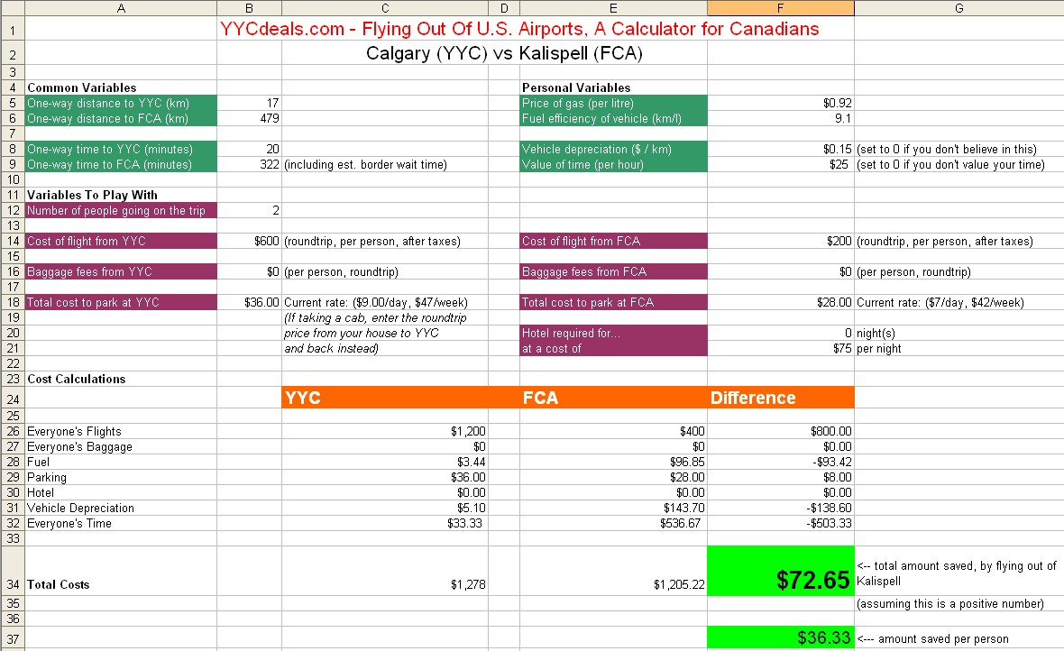 Flight Comparison Spreadsheet Intended For Great Falls  Yyc Deals Calgary