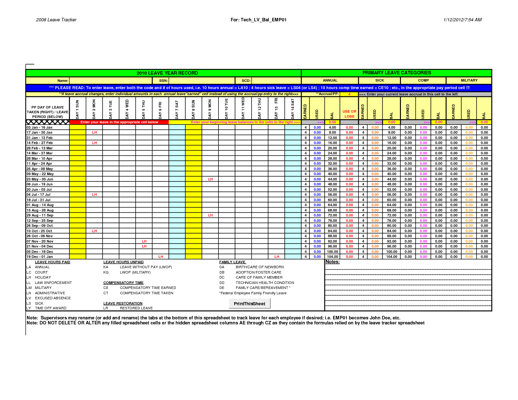 Fmla Tracker Excel Template 2022