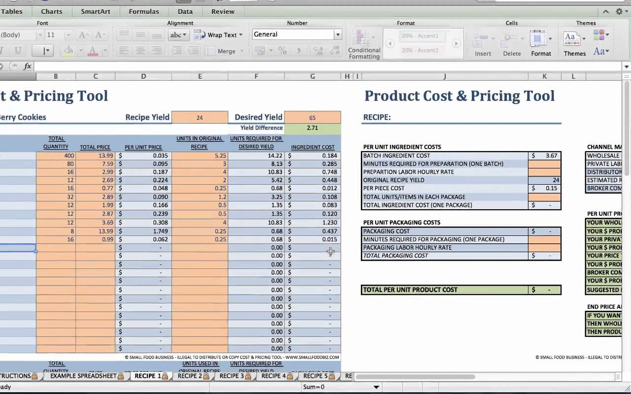 Food Cost Calculator Spreadsheet for Spreadsheet Food Cost Calculation