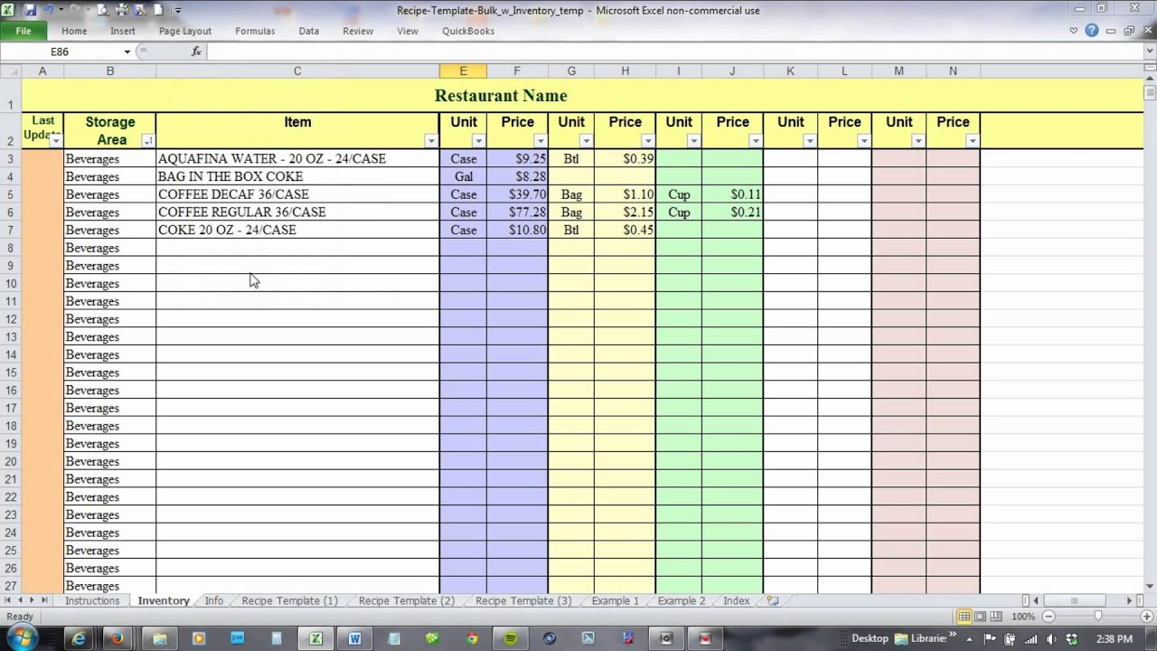 expenses tracker restaurant excel