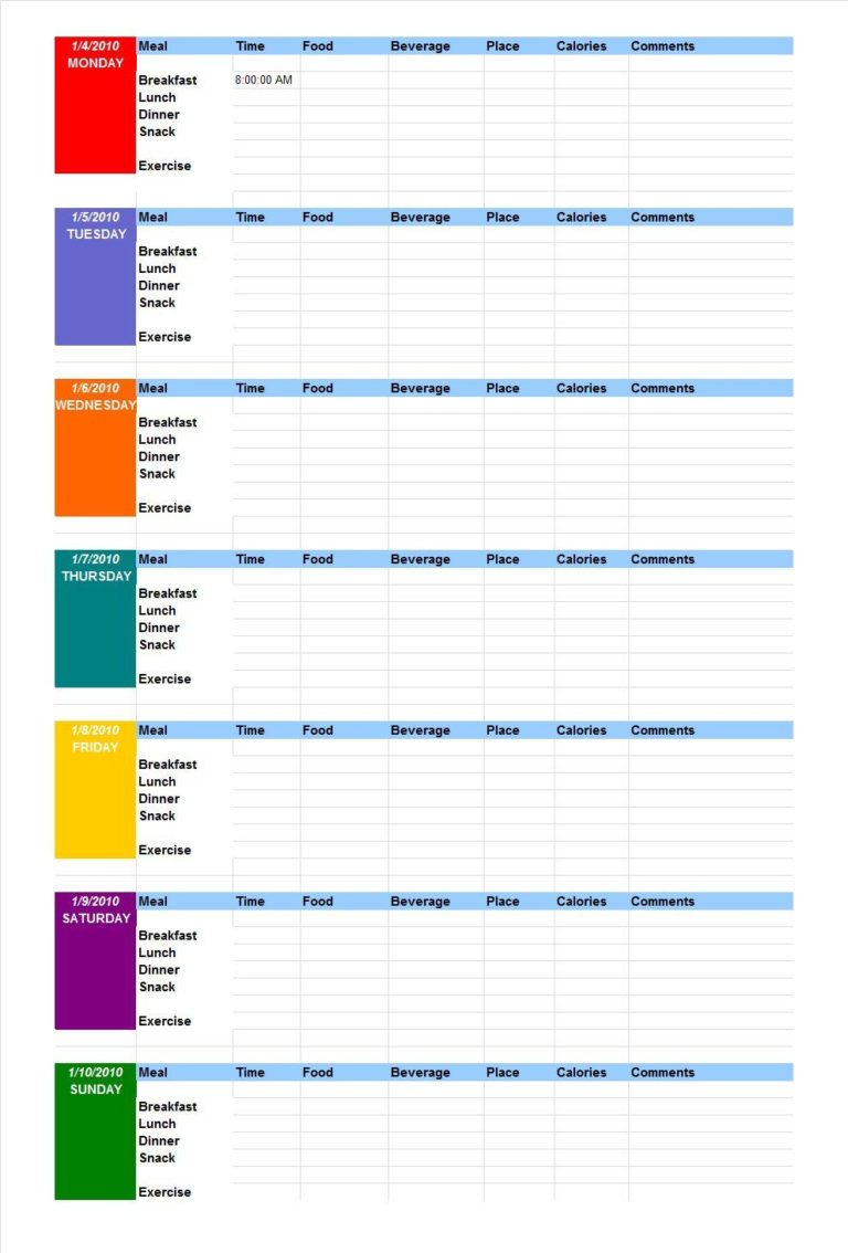 food-diary-excel-template
