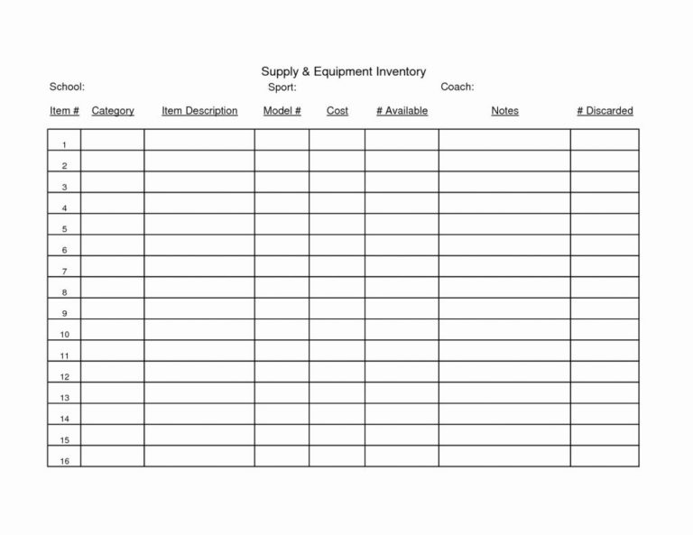 Football Equipment Inventory Spreadsheet Intended For Baseball ...