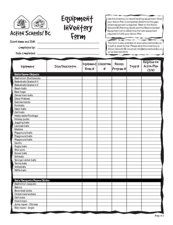 Football Equipment Inventory Spreadsheet —