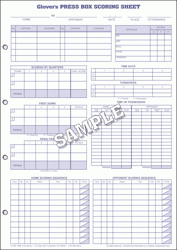Football Player Stats Spreadsheet Template In Glover's Football Scorebooks