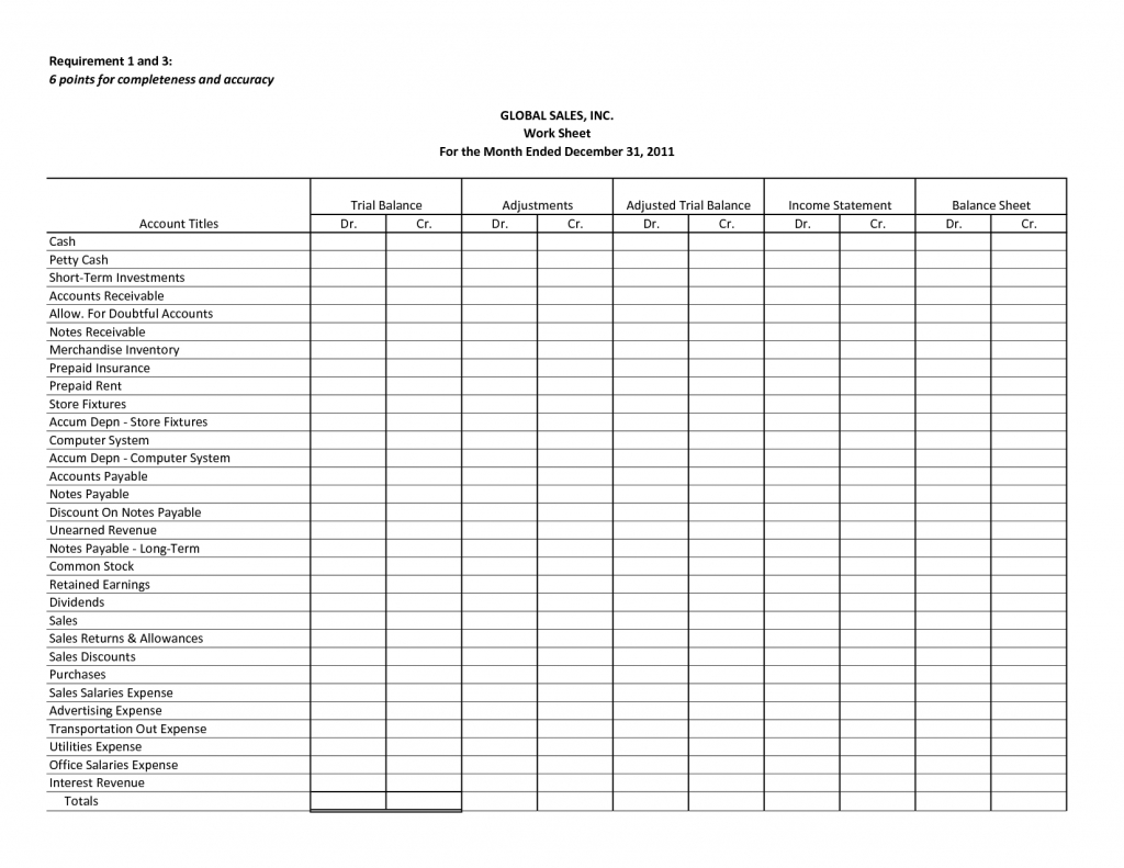 Printable Accounting Worksheets Free