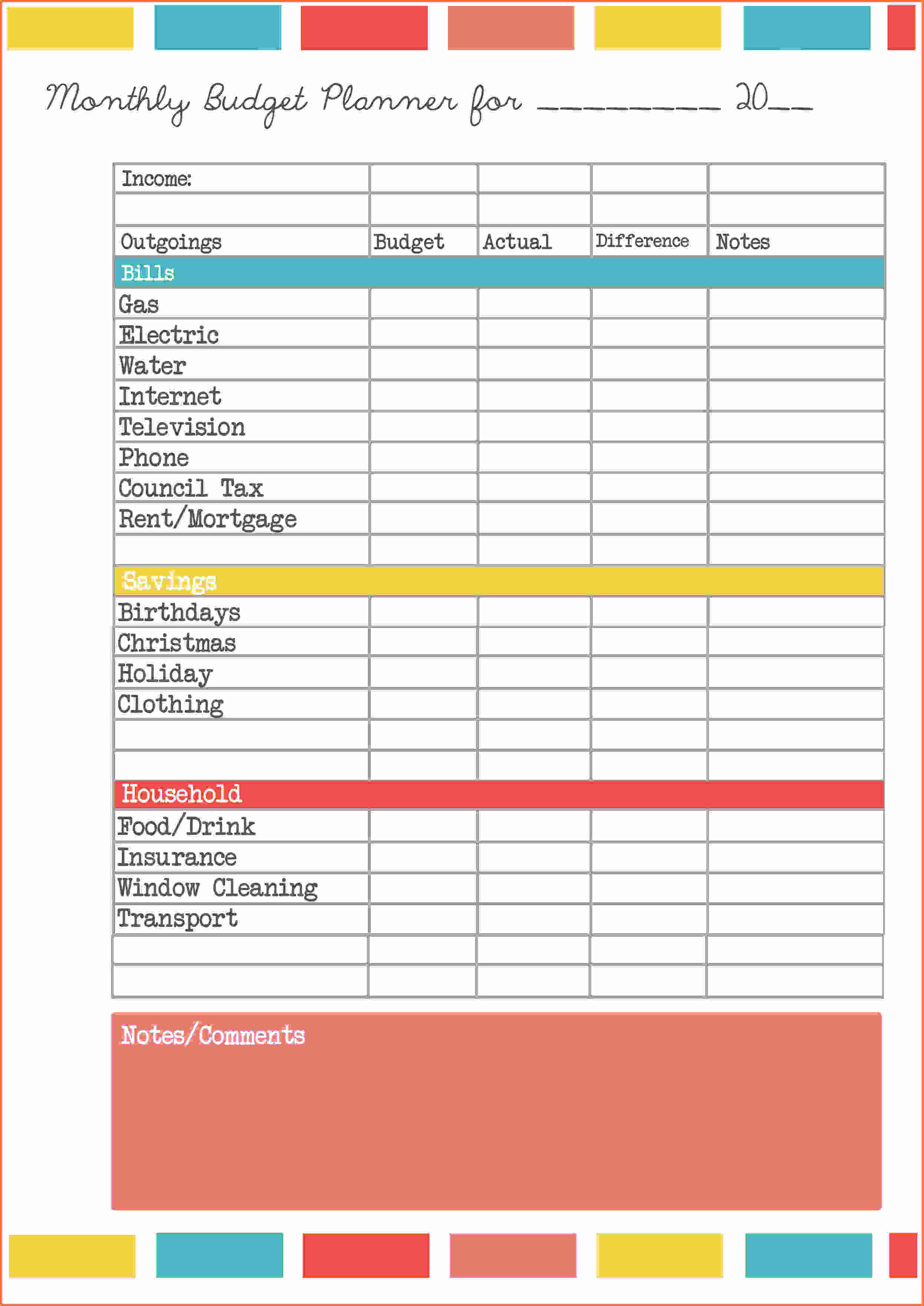 home budget sheet