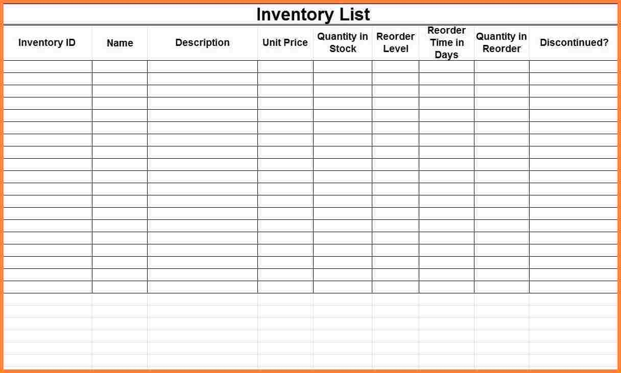 small business inventory list