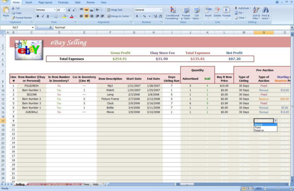 Free Ebay Accounting Spreadsheet with Ebay Spreadsheet Template ...