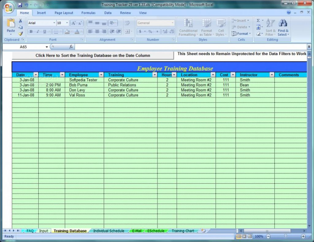 Employee Training Tracking Excel Template