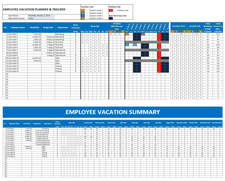 Free Employee Vacation Tracking Spreadsheet Template — Db 9581