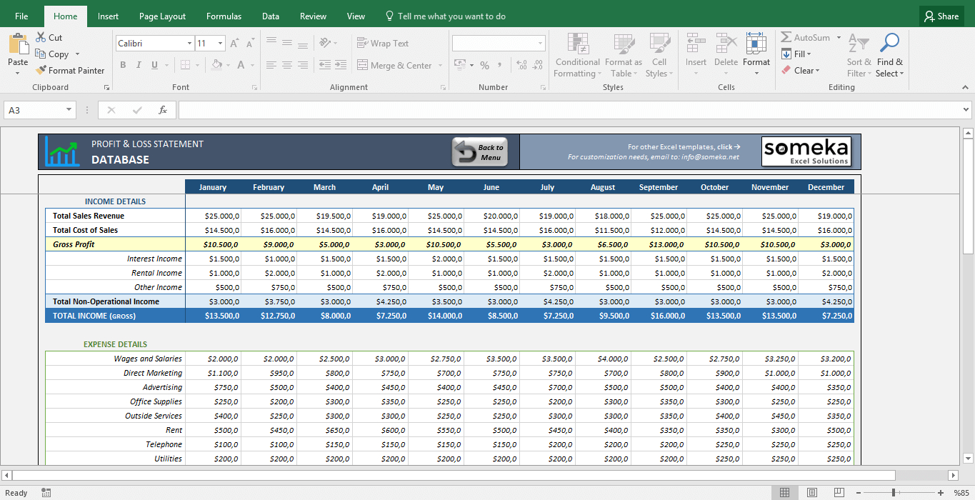Free Excel Spreadsheet Templates In Profit And Loss Statement Template  Free Excel Spreadsheet