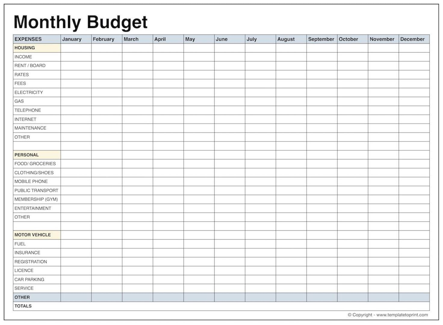 Free Family Budget Spreadsheet Download in Printable Monthly Budget