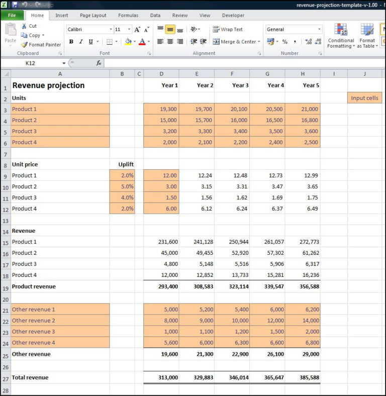 Free Financial Projection Spreadsheet Pertaining To Revenue Projections Calculator Plan 8708