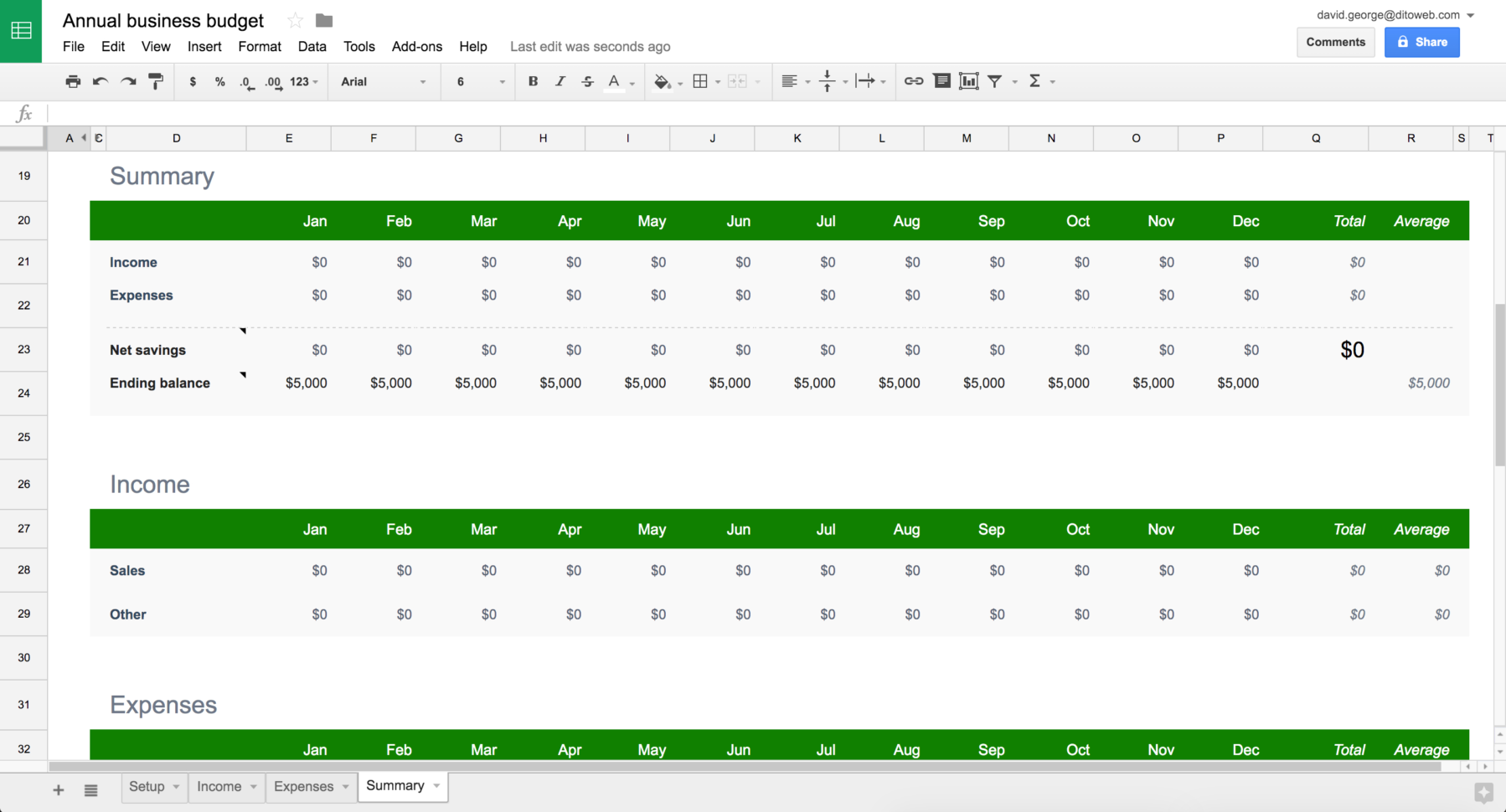 google sheet tracking household budget template