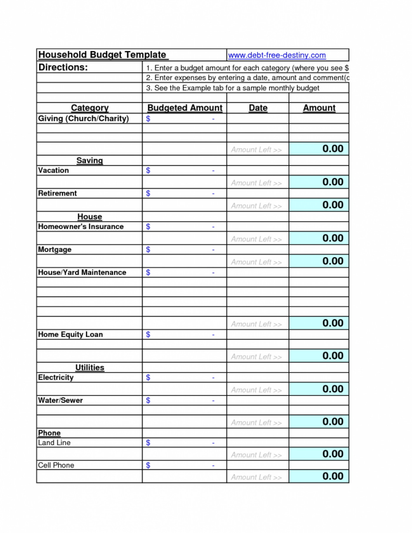 sample of household budget spreadsheet