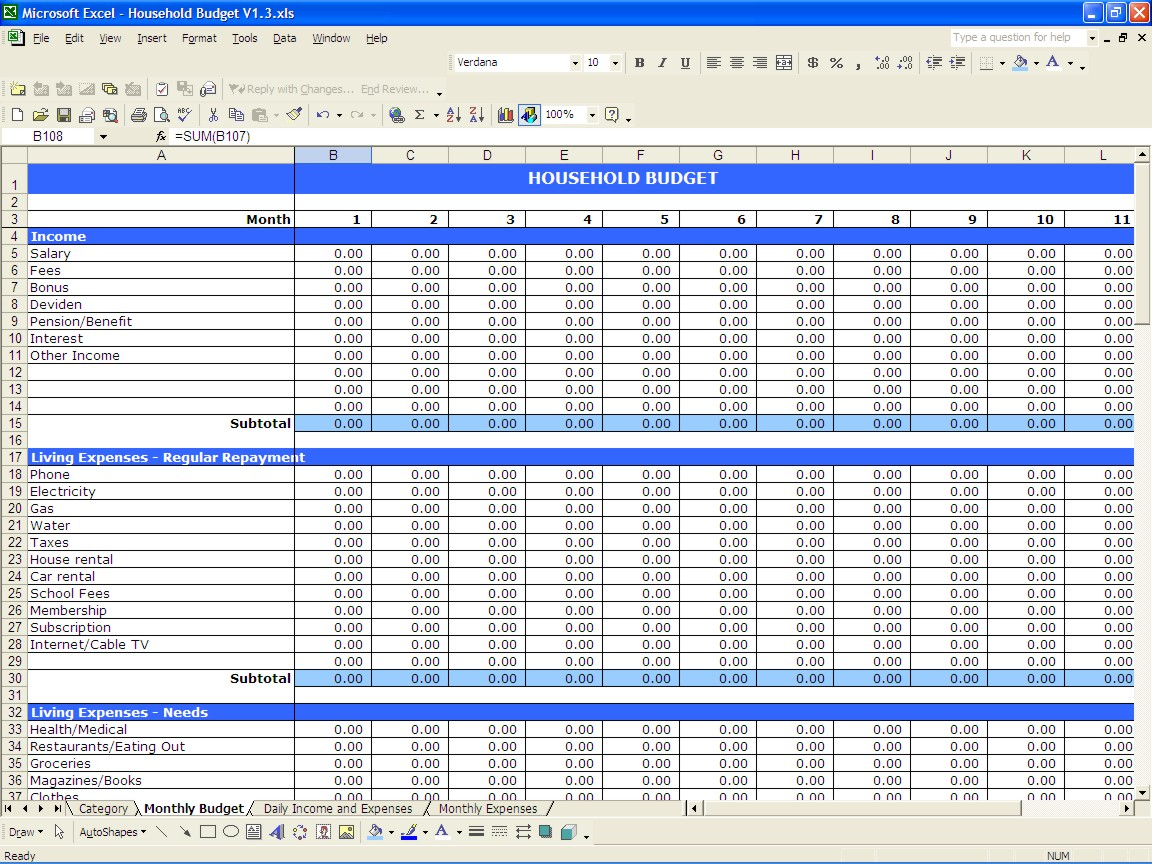 Free Household Budget Excel Spreadsheet Template With Daily Budget Spreadsheet  Kasare.annafora.co