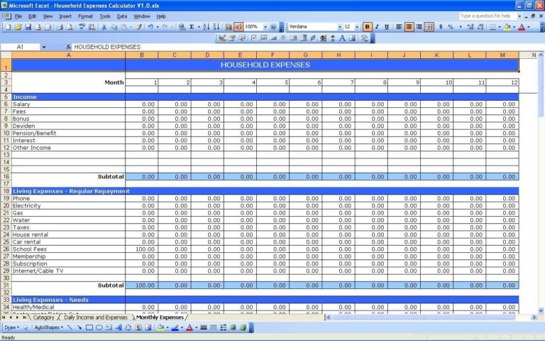 free spreadsheet template for expense and income for personal use