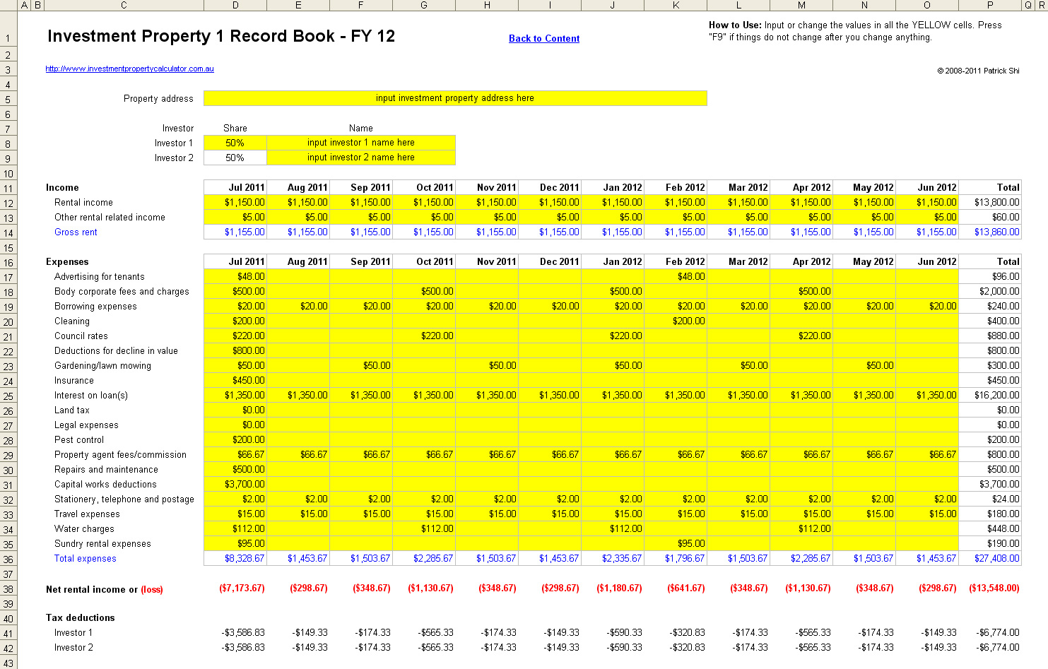 Free Investment Property Record Keeping Spreadsheet for Free Rental