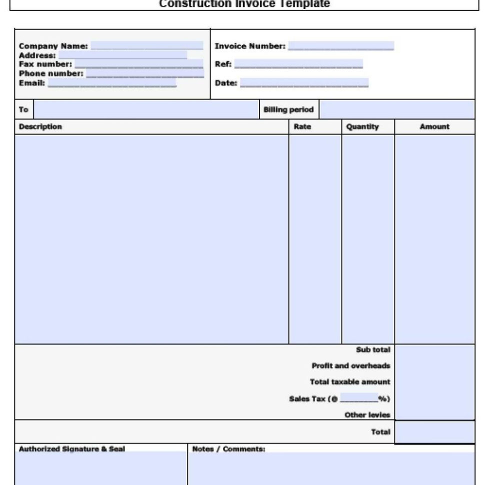 Free Invoice Spreadsheet With Free Construction Invoice Template  Excel  Pdf  Word .doc