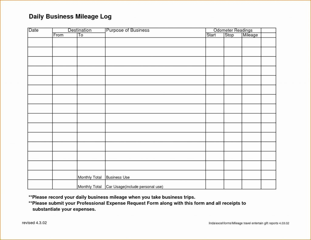 Free Mileage Log Spreadsheet With Regard To Tax Template For Expenses Printable Mileage Log 2017 Free Tafree