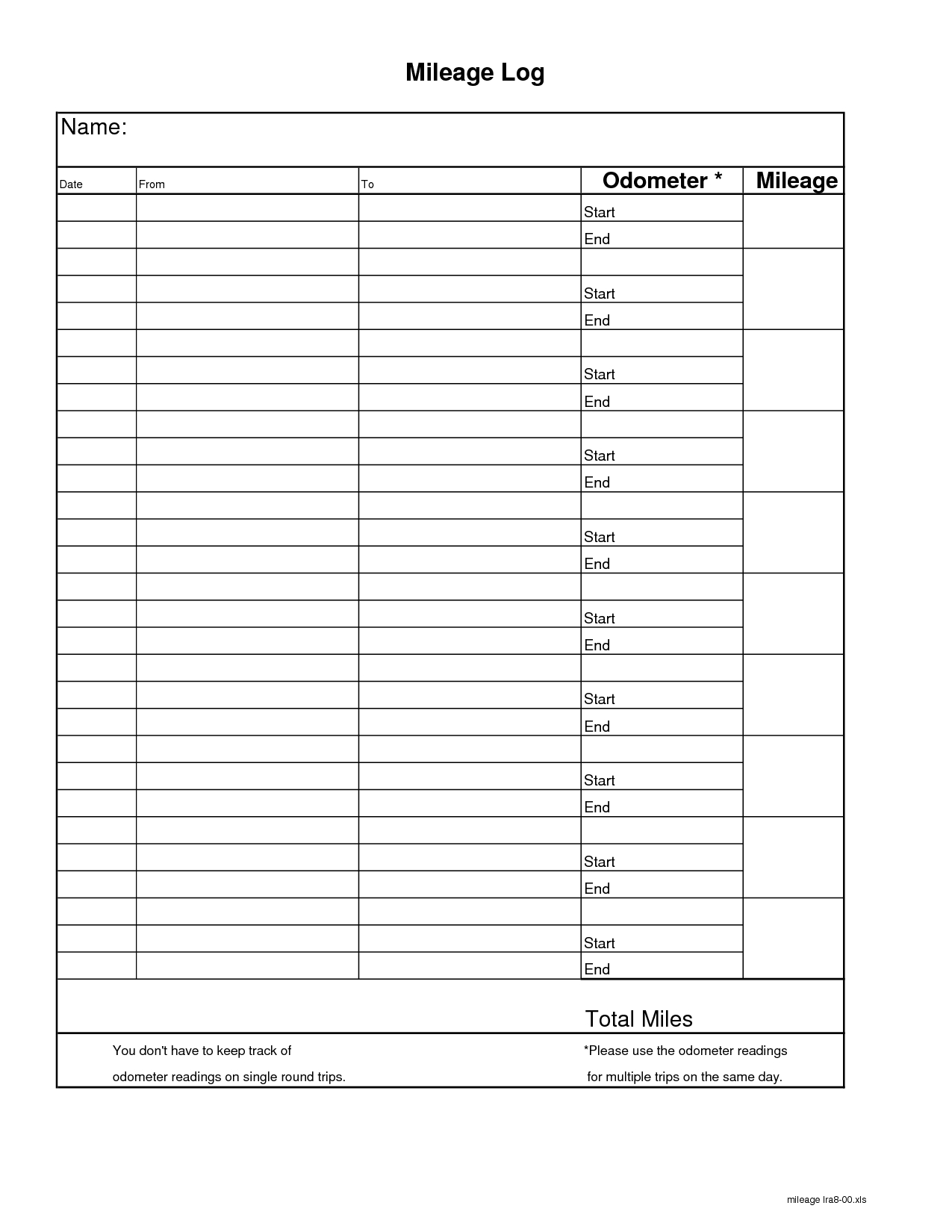 Free Mileage Log Spreadsheet Within Mileage Log Template Printable
