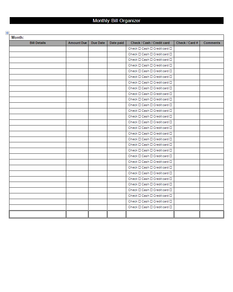 Free Monthly Bill Organizer Spreadsheet db excel com