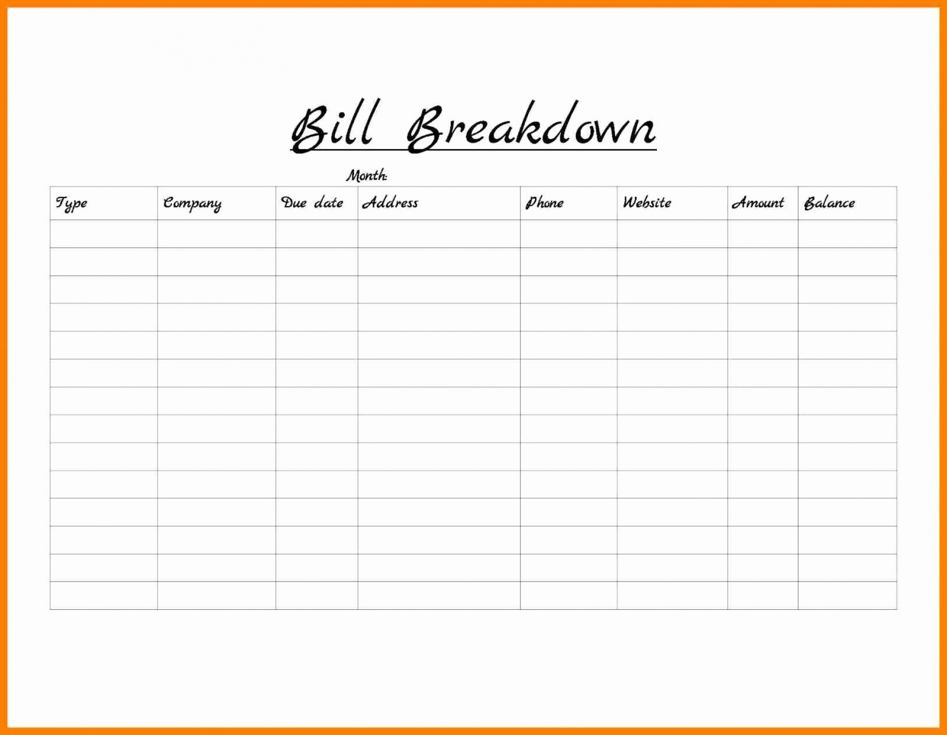Free Monthly Bill Organizer Spreadsheet within 009 Bill
