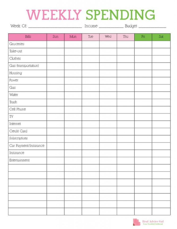 Free Printable Spreadsheet With Lines Within Budget List For Bills Template Down Your Weekly Expenses With This