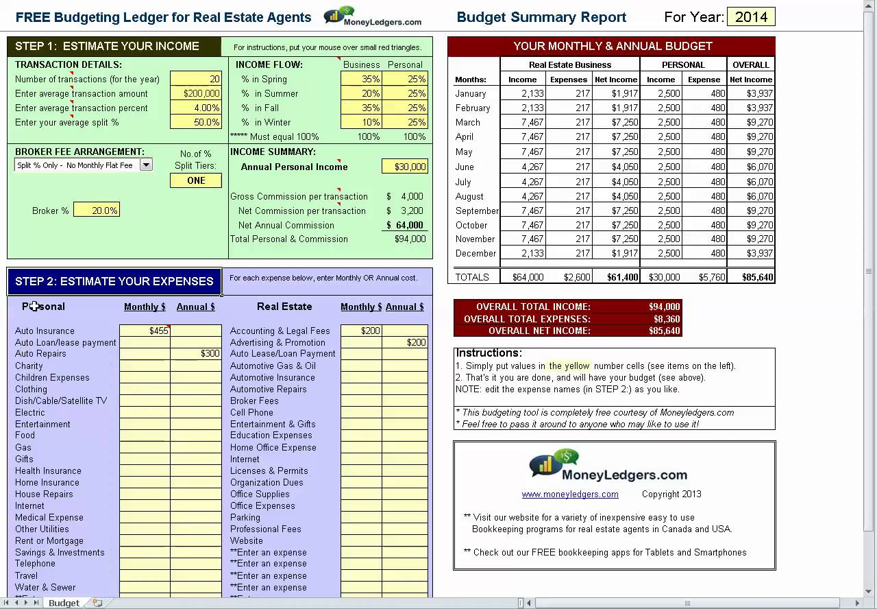 Free Real Estate Agent Expense Tracking Spreadsheet With Regard To Free Budgeting Spreadsheet For Real Estate Agents  Bookkeeping Tips
