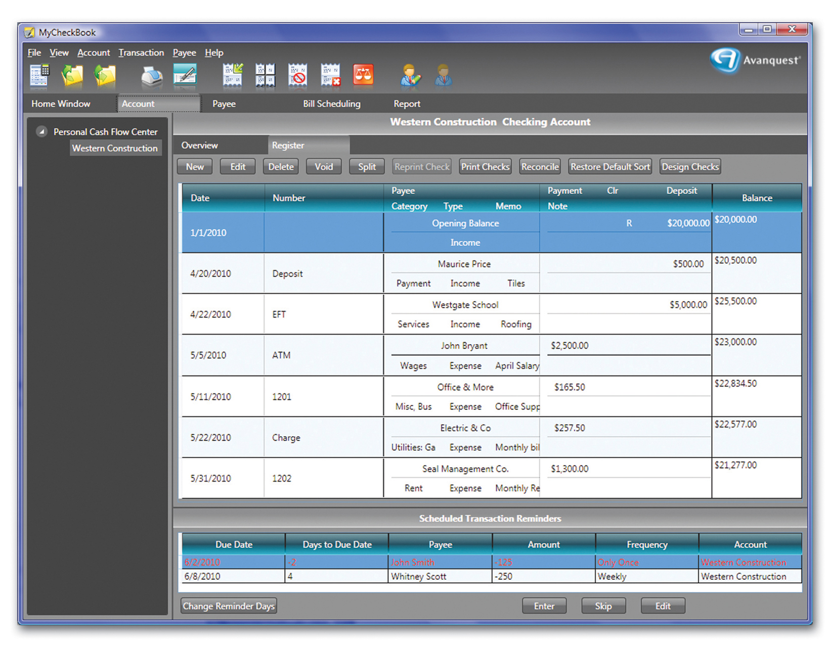 checkbook registers softwere