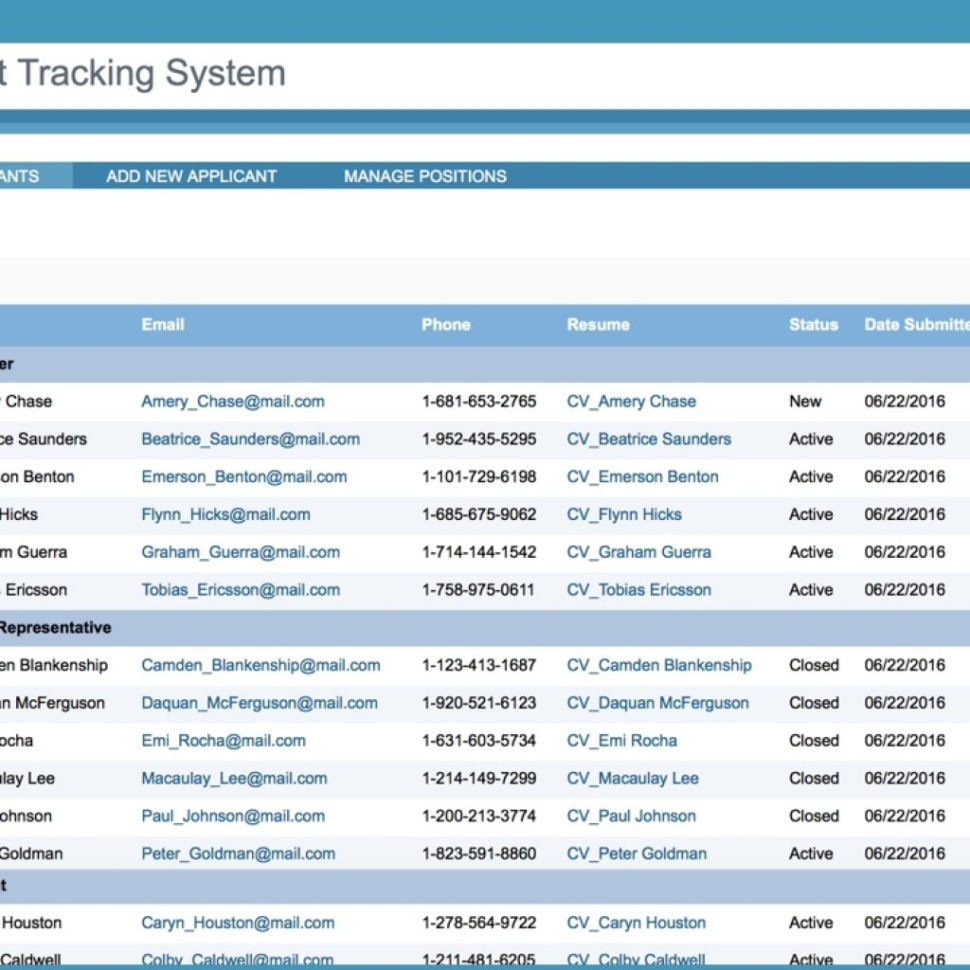 Free Spreadsheet Application For Job Applicant Tracking System  Free Application Template  Caspio